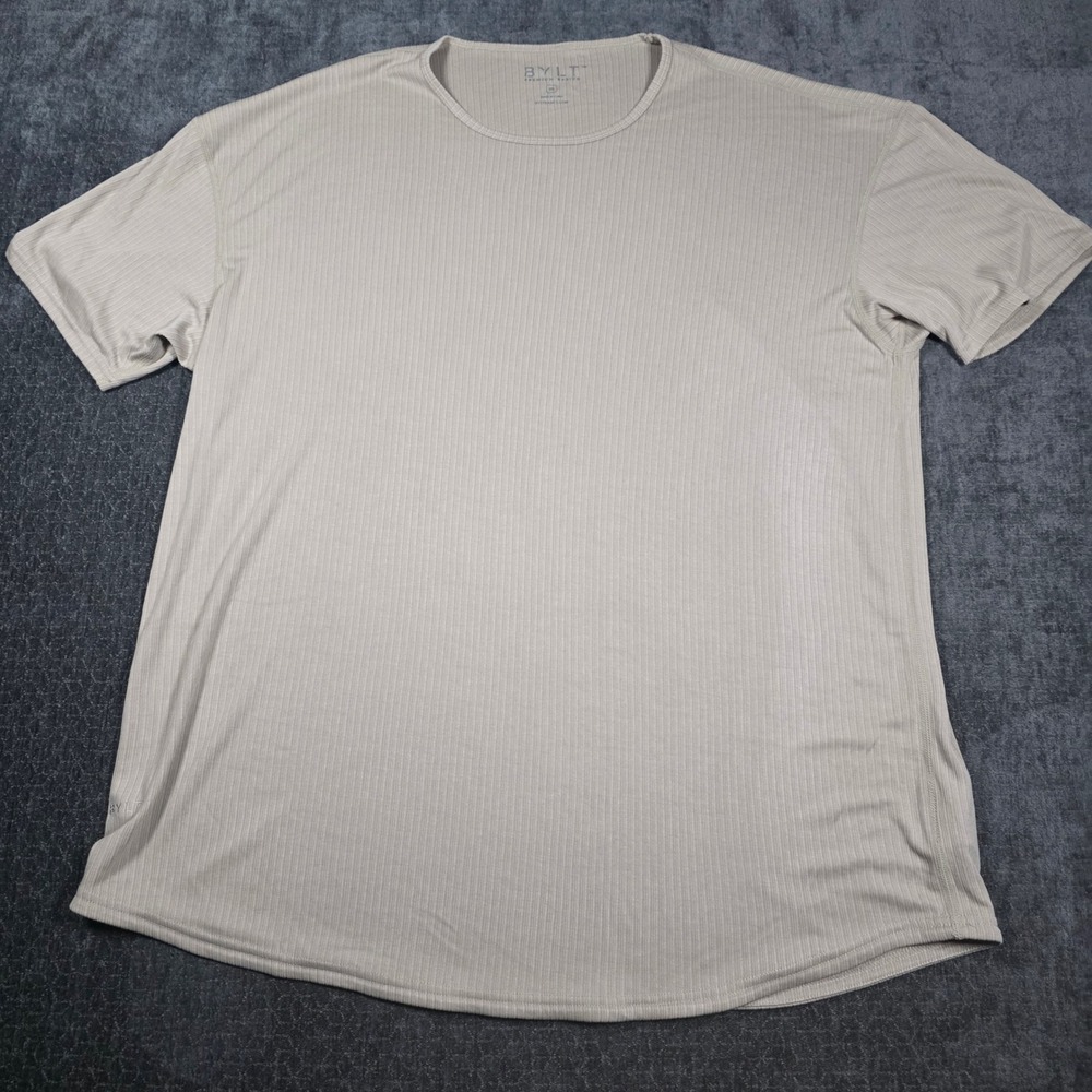 BYLT Premium Basics T-Shirt Mens 3XL Tan Ribbed Short Sleeve Modal Blend